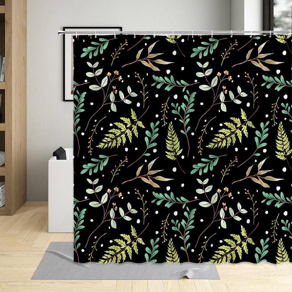 Leaves Shower Curtain Watercolor Tree Branch Leaf Vine Plant Bath Curtain Modern Fabric Nordic Bathroom Decor