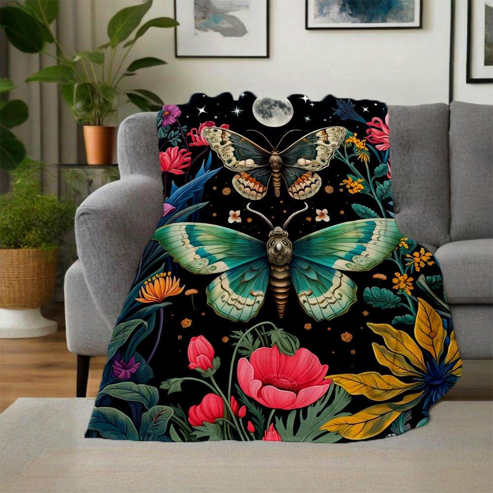 "Enchanted Garden Butterfly Wall Art Print"Blanket Flannel Throw Blanket for Sofa, Bed, Travel, Camping, Office, Couch, Chair, And Bed Gift