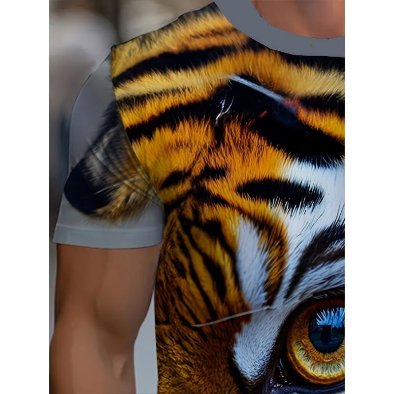3D Tiger Face Animal Printed T-Shirt for Men Trendy Short Sleeve Tees Cool Intense Tiger Eye Graphic Round Neck Pullover Hip Hop Streetwear Tops Male