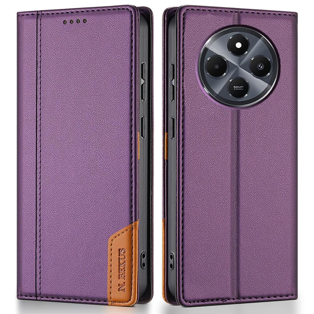 

N.BEKUS P3 For Xiaomi Redmi 14R 5G/14C 4G Case RFID Blocking Wallet Stand PU Leather Flip Phone Cover Purple
