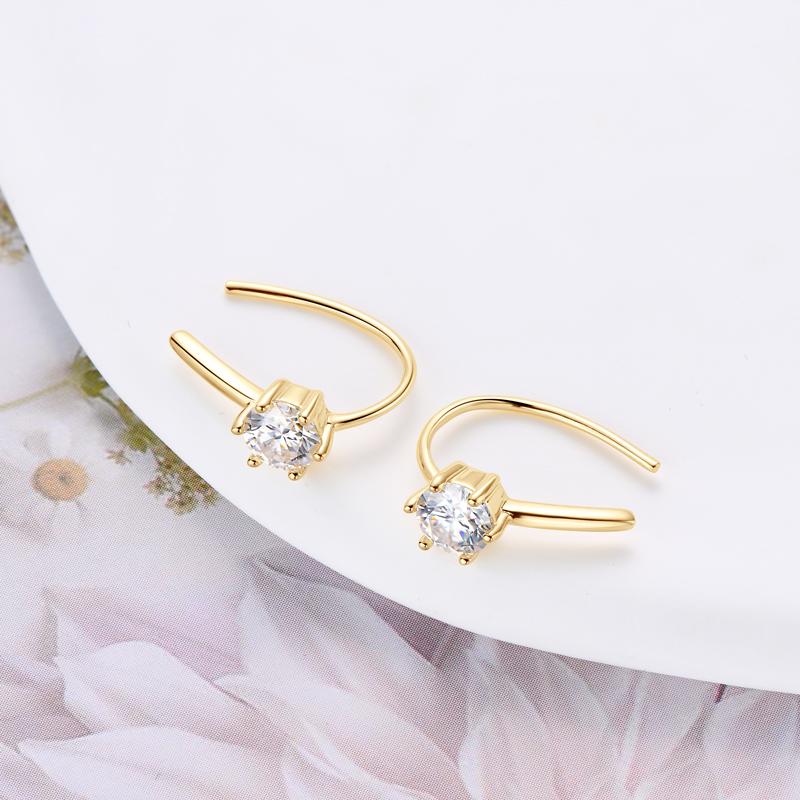 Minimalist 925 Silver Gold Plated Round Circle Open Hoops 0.5CT 5.0mm Moissanite U Shape Hoop Earrings for Women 5MM(0.5CT) Moissanite