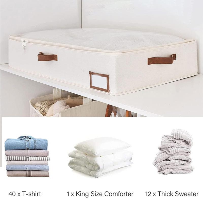 Foldable Under Bed Storage Box for Clothing and Bedding Clothes Organizer with Front and Side Handle and Label Holder