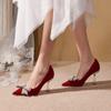 Fashion Chic Beads Bow-knot Wedding Shoes Woman Pumps Pointed Toe Flock Talons Hauts Crystal Metal Stiletto High Heels Shoes Women 2025