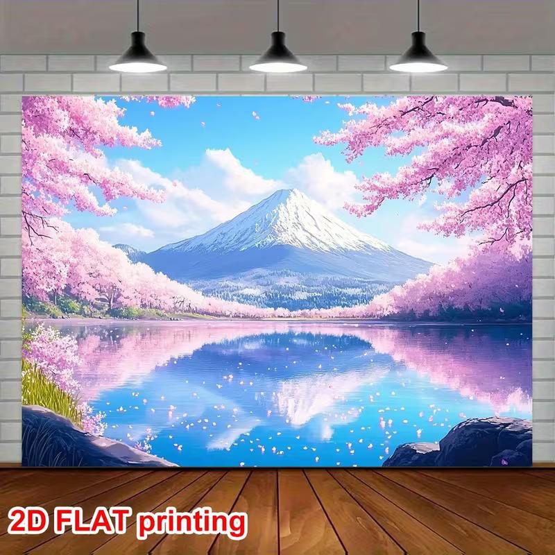 2D Mount Fuji Cherry Blossom Lake Backdrop, 2D Spring Scenery Decor 47.2x31.5inch/120*80cm