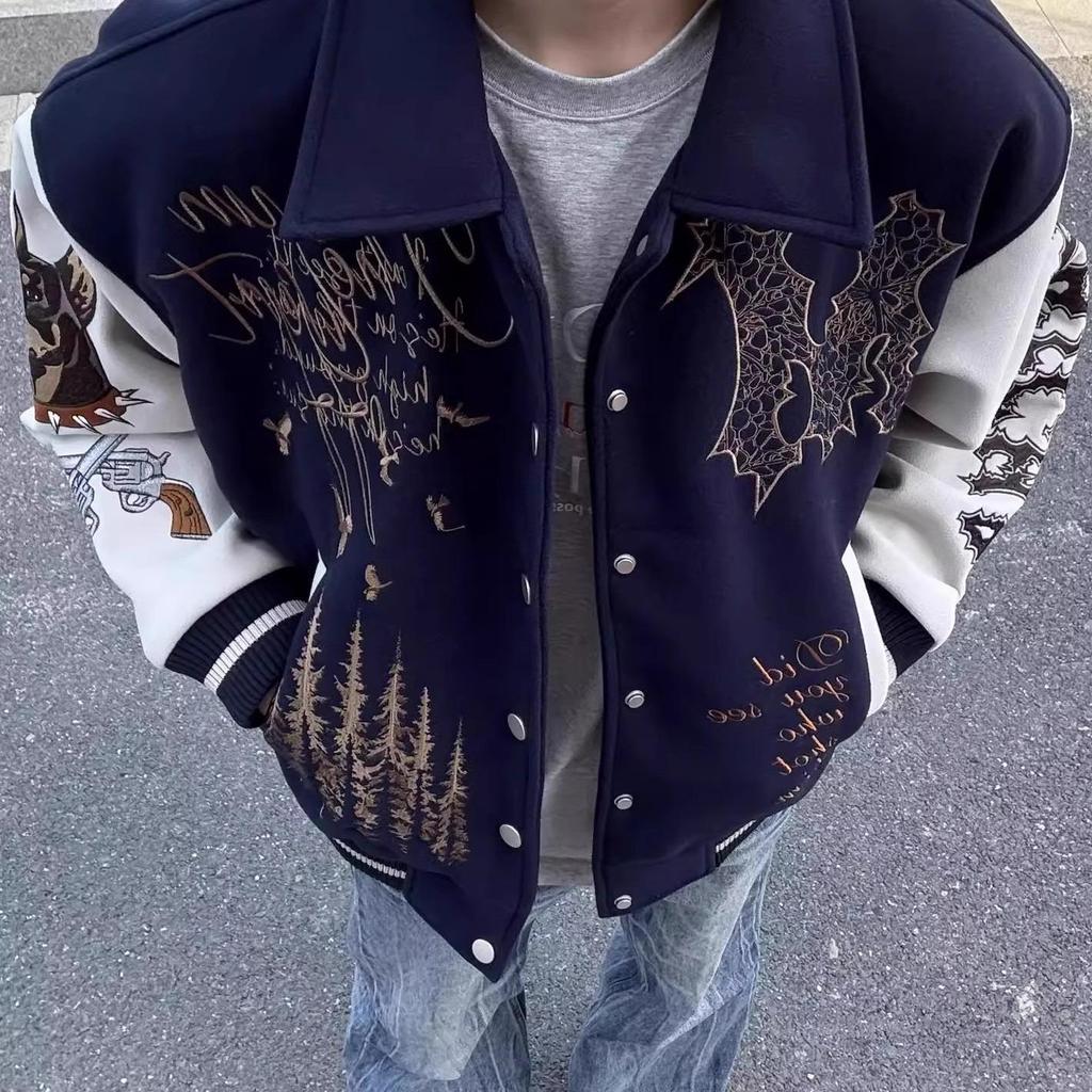 Unisex Vintage Letter Embroidery Baseball Jacket: Loose Fit for Spring & Autumn