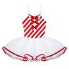 Girls Christmas Dance Dress Sleeveless Adjustable Straps Bowknot Adorned Stripes Print Mesh Tutu Dress