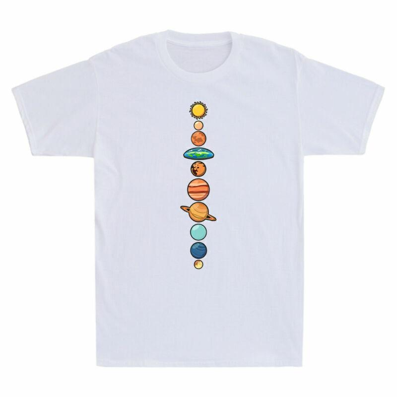 Flat Earth Society Shirt Planet Solar System Earth Is Flat Men s Cotton T-Shirt L