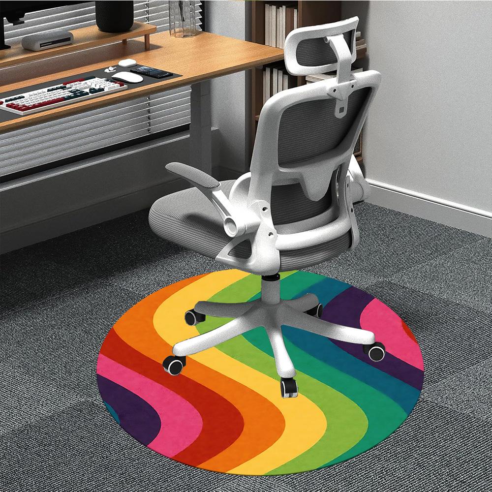 1pc Rainbow Waves Chair Carpet for Office, Round Non-Slip Durable Large Size Office Carpet, Suitable for Office, Beautiful Decoration
