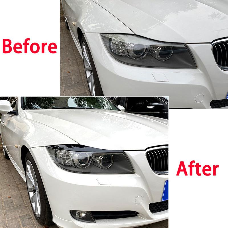 2Pcs Car Headlight Lamp Eyebrows Cover Trim Stickers For BMW 3 Series E90 E91 320i 330i Gloss Black Car Eyelids Lids ABS Carbon