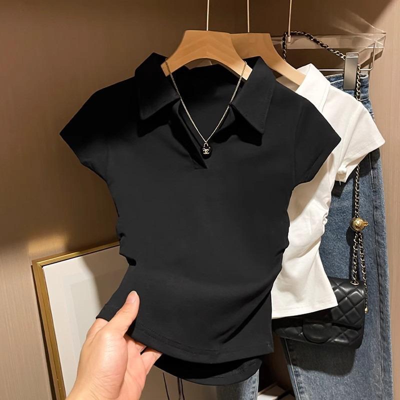 Cotton Summer Sexy Women's T Shirt Skinny Slim Basic Solid Crop Short Sleeve TShirtCasual Tee Women