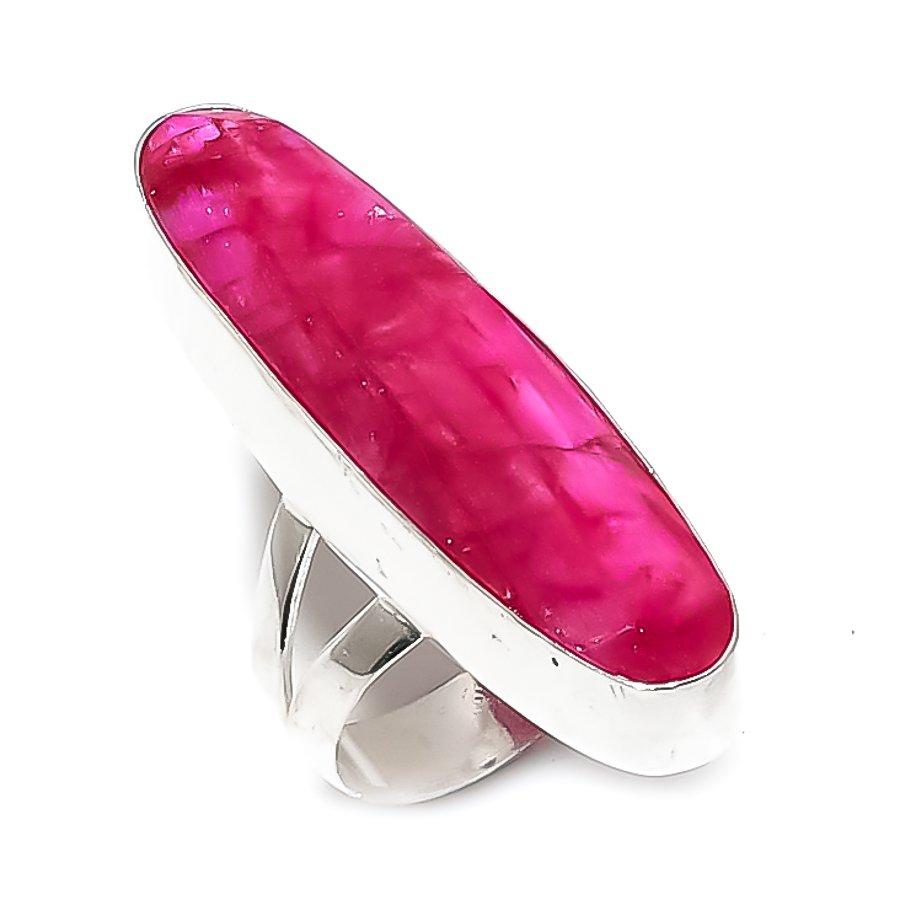 Natural Red Jade Gemstone 925 Sterling Silver Jewelry Ring Size 7.5 ETC-14114