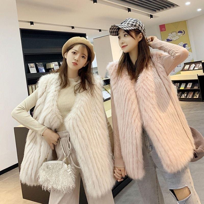 New imitation fox fur vest fashionable encrypted woven strips imitation raccoon dog hair lazy wind outside