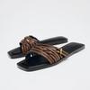 Women's Flat Slides Sandals Vintage Square Toe, Leather Strappy Buckle Outdoor Casual Shoes for Summer Fashion
