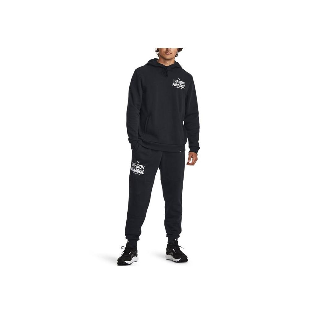 Under Armour Johnson Series Letter Logo Printed Fleece Jogging Training Knit Pants Men Pants Black 1380108-001