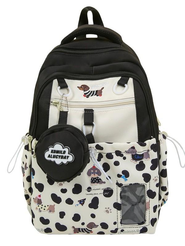 Leopard Print Backpack For Girls With Nylon And Pouch For School Use