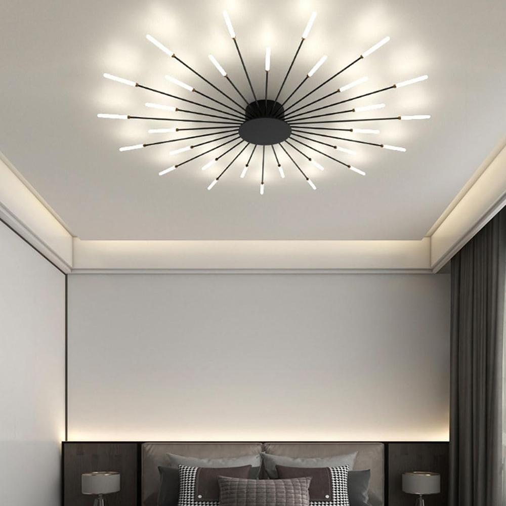 Black 30 Heads Non Dimmable Pendant Lights Creative Fireworks Design Chandelier Modern Ceiling Light for Living Room Exhibition Hall Bedroom
