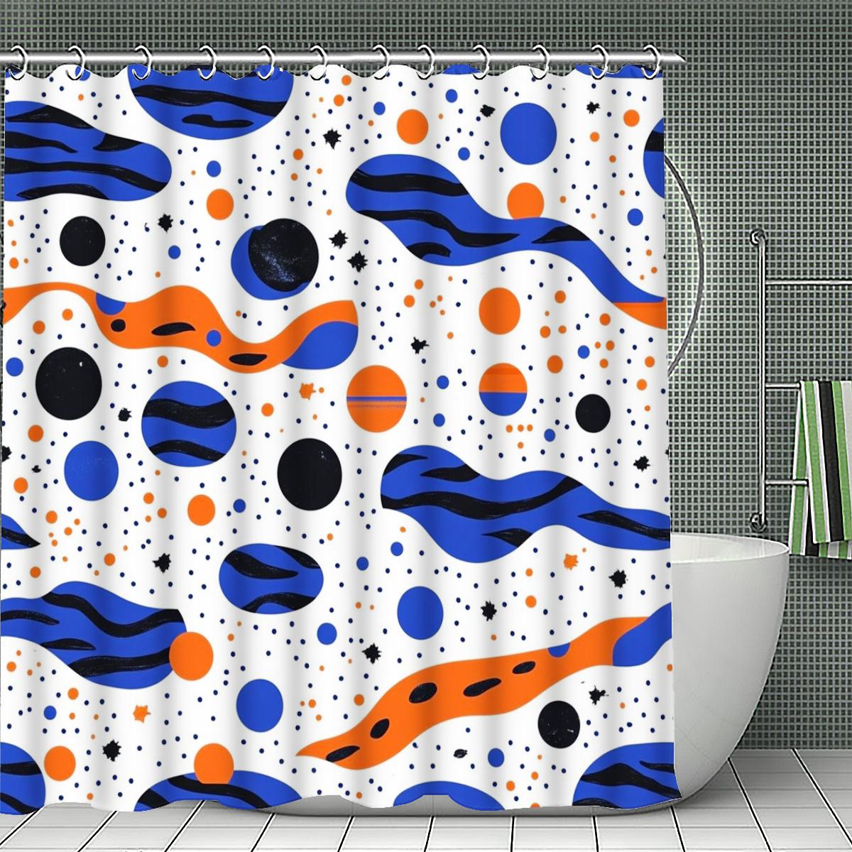 

Abstract Cosmic Wave & Planet Shower Curtain 1Pc With 12 Hooks For Bathroom Home Decor Polyester 2D Flat Print 70.8X70.8 Inch W60H190(CM)-1 Pcs
