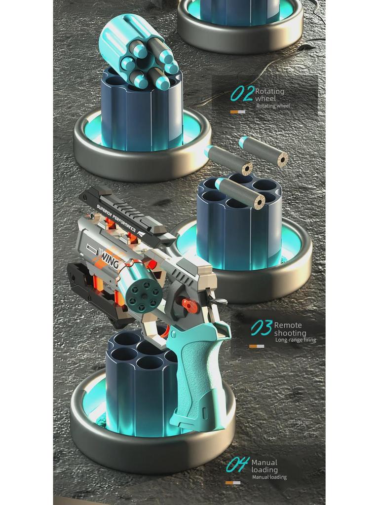 Interactive Mecha Revolver Soft Bullet Toy Gun for Boys - Outdoor Mechanical Pistol Model
