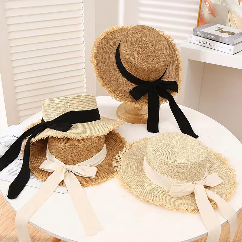 Fiocco Coreano Cappello di Paglia da Donna Estivo Protezione Solare Cappello da Pescatore a Tesa Larga Dama Ragazza Spiaggia Viaggio Visiere Parasole Cappelli Panama