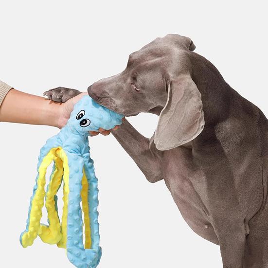 Plush Octopus Dog Toy Squeaky Crinkle Paper Chew Toy Interactive Soft Stuffed Puppy Teething Toy for Tug-of-War Small Medium Large Dogs