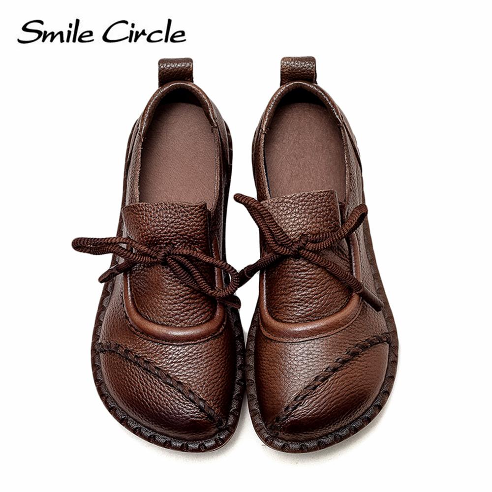 Chaussures plates en cuir naturel pour femmes, chaussures basses décontractées à lacets, chaussures de travail rétro à la mode pour femmes
