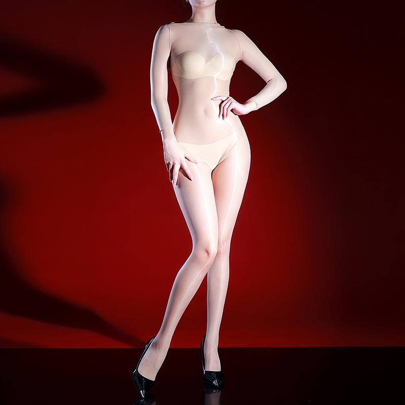 Sexy Oil Shiny Jumpsuits Women Body Stockings Glossy Onesie Open Crotch Pantyhose Erotic Lingerie Smooth Bodysuit Night Clubwear