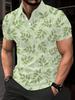 Print Design - Non-Textured Men'S Olive Green Olive Leaf Print - Short Sleeve Button, Wrinkle-Resistant Olive Green Olive Tree Design, Machine