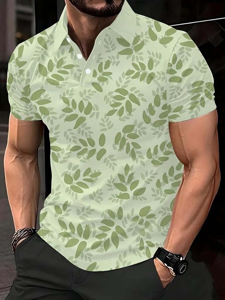 Print Design - Non-Textured Men'S Olive Green Olive Leaf Print - Short Sleeve Button, Wrinkle-Resistant Olive Green Olive Tree Design, Machine
