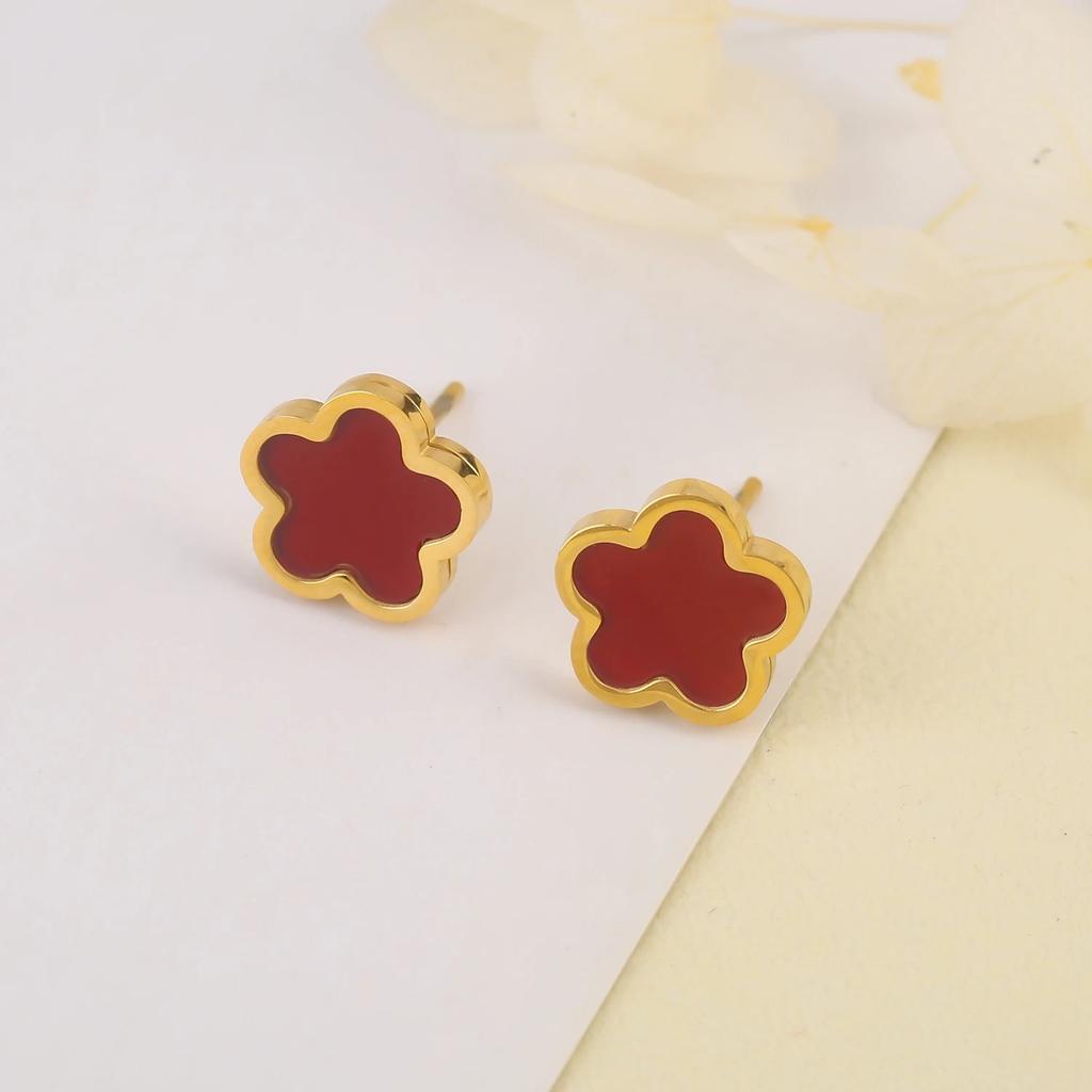 High-Quality Stainless Steel Five-Leaf Flower Set Bracelet Necklace Earrings Simple For Woman Party Birthday Zircon Gift Clover