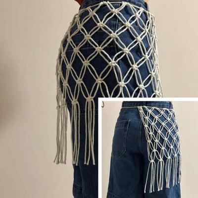 Bohemian Siateczkowy Pasek z Frędzlami Dekoracyjny Tassel Siateczkowy Pasek z Frędzlami Damski Dodatek do Talii