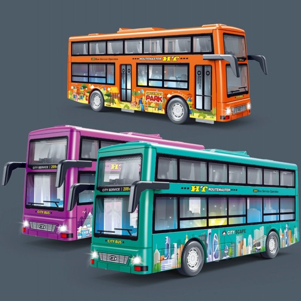 Friction Powered Double Decker Bus Model Light Music Sightseeing Bus Model  Xmas Gifts