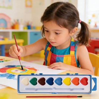 Set de Pintura Acuarela Corazón de 8 Colores Pintura Acuarela Lavable con Pincel Regalos de San Valentín para Actividades Artísticas Fiesta de Pintura Accesorios de Manualidades