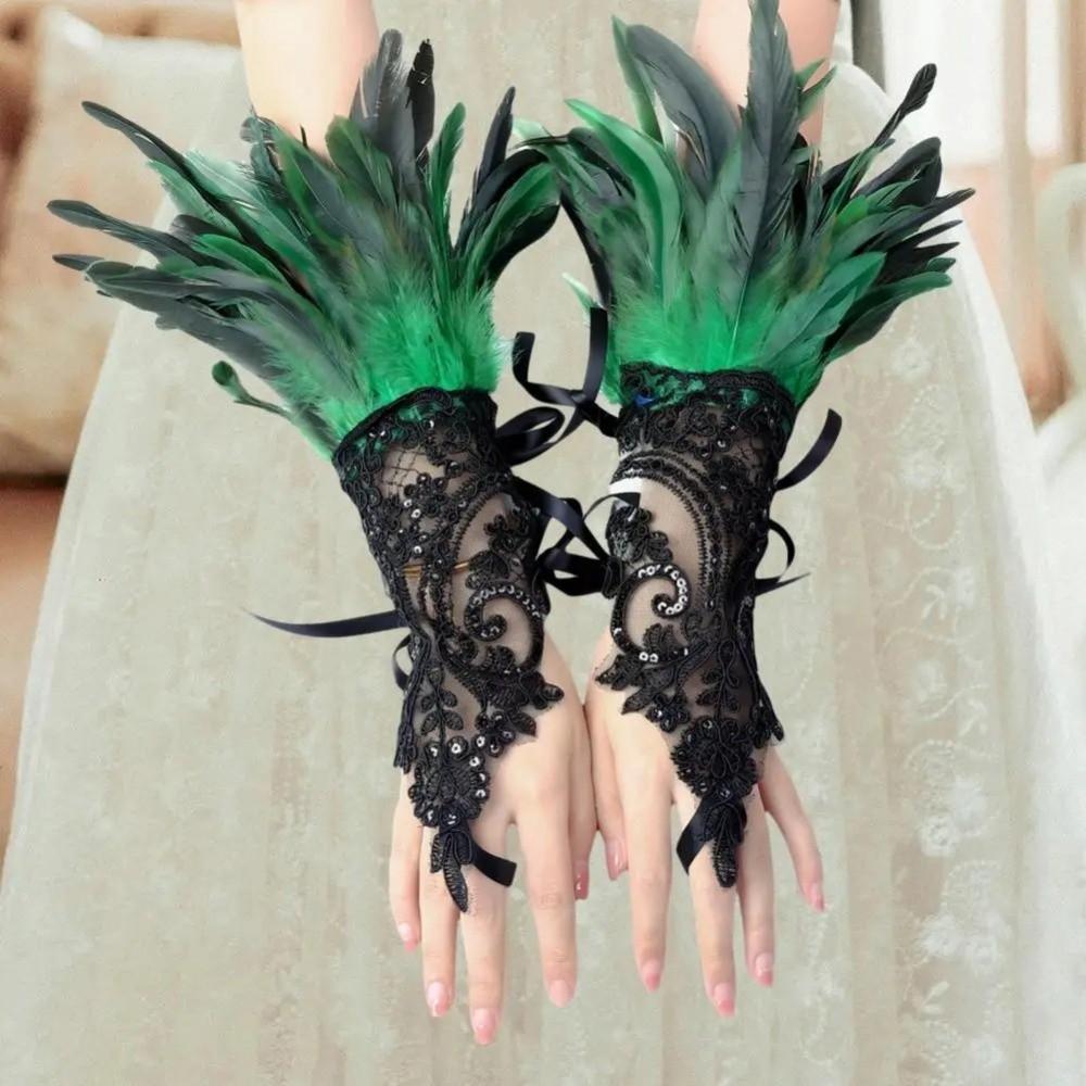 Retro Sequins Feather Lace Gloves Embroidery Women Halloween Arm Sleeves Party Supplies