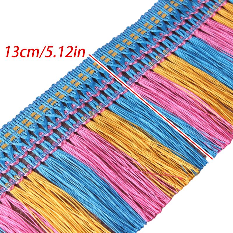 Color Tassel Lace Trim Polyester Fringe Trim Tricolor Ethnic Style Ribbon Sewing Garment Accessories Curtain Lace DIY Decor