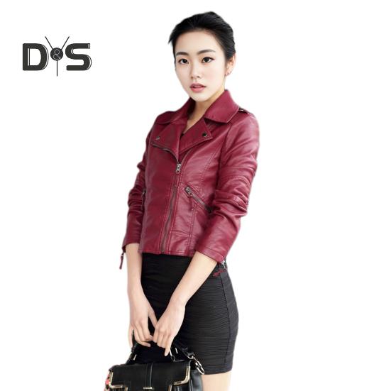 

Женское весенне-осеннее пальто из искусственной кожи с отложным воротником на молнии и карманами ветрозащитная молния сплошной цвет плюс размер мотоциклетная куртка с длинными рукавами L вино красного