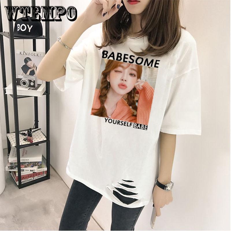 

WTEMPO summer new bamboo Polyester T-shirt female loose cotton short-sleeved literary hole casual