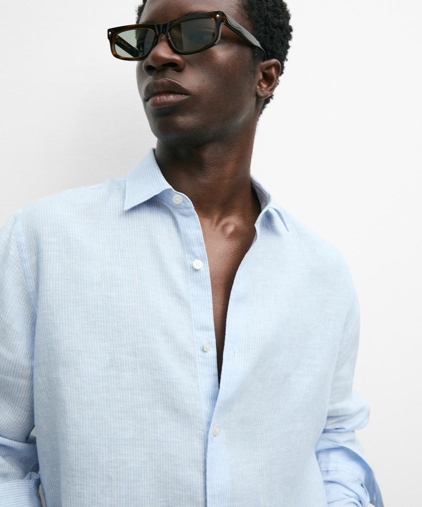 Masimodutti Regular Fit Melange Linen Striped Shirt