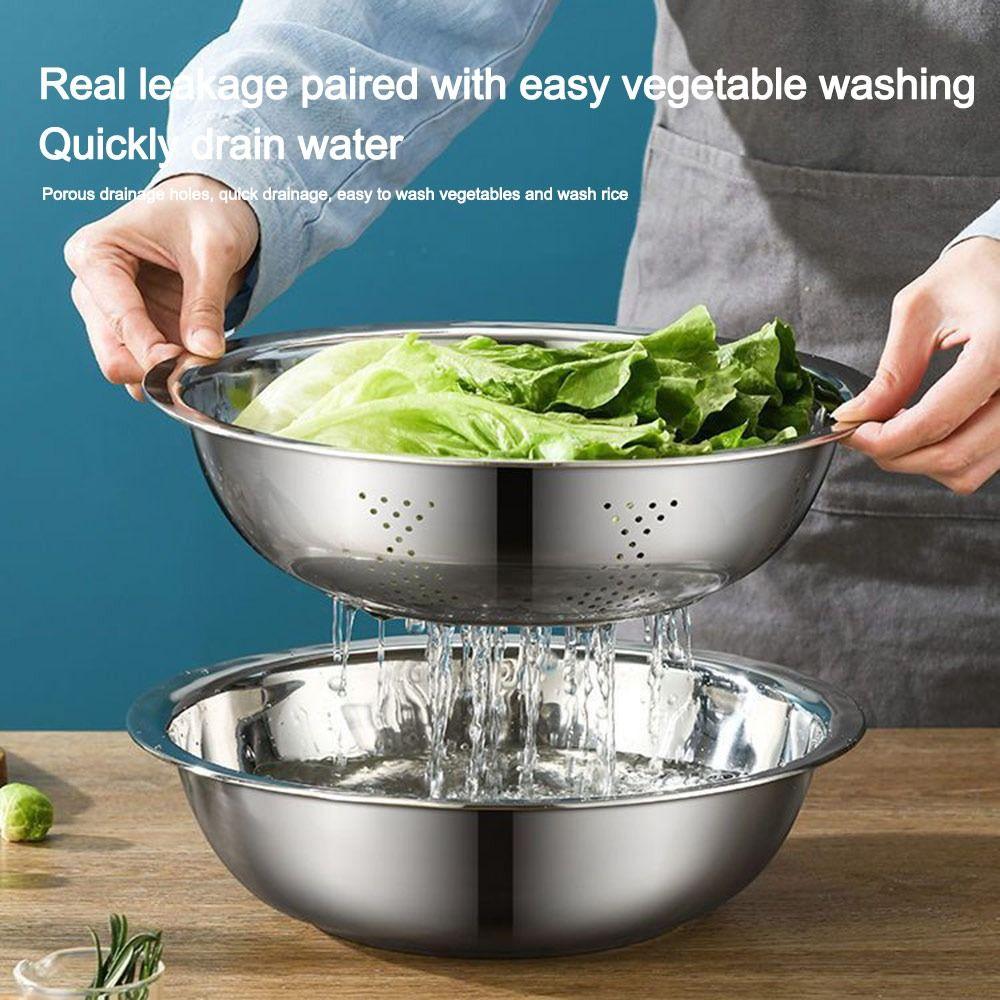 3Pcs/Set 3-in-1 Drain Wash Vegetables Basin With Strainer Sink Bowl Large Capacity Rice Wash Basin with Grater Cover