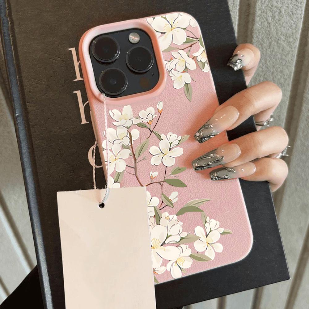 HOT Cool Flower Peony Luxury Lichee leather pattern Phone Case For iPhone 17 16e 16 15 14 13 12 11 Air Pro Max Plus X XR XSMax