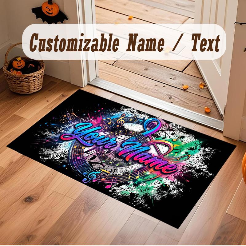 Music Theme Soft Crystal Velvet Rug Custom Name & Text Print Non Slip Floor Rug for Bedroom Living Room