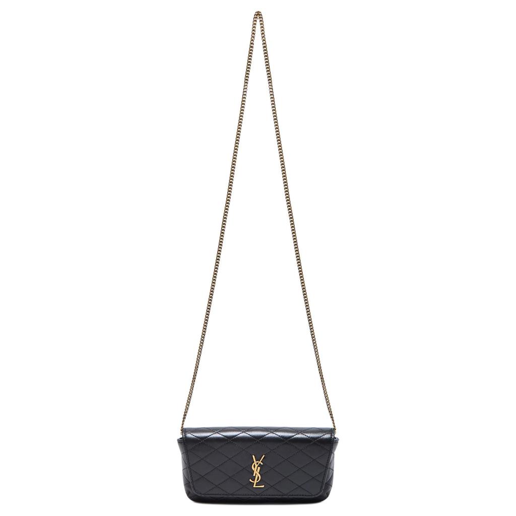 Saint Laurent Ysl Gaby Gold Logo Stepp Lammleder Schulter Crossbody Handy Tasche Damen Taschen Schwarz 742579-1EL07-1000