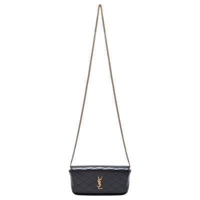 Saint Laurent Ysl Gaby Gold Logo Stepp Lammleder Schulter Crossbody Handy Tasche Damen Taschen Schwarz 742579-1EL07-1000