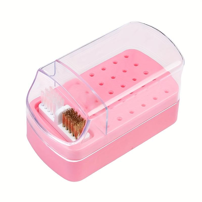2-in-1 Detachable Nail Polish Head Storage Box with 30 Holes - Clear Organizer for Polishing Drills, Includes Cleaning Brush