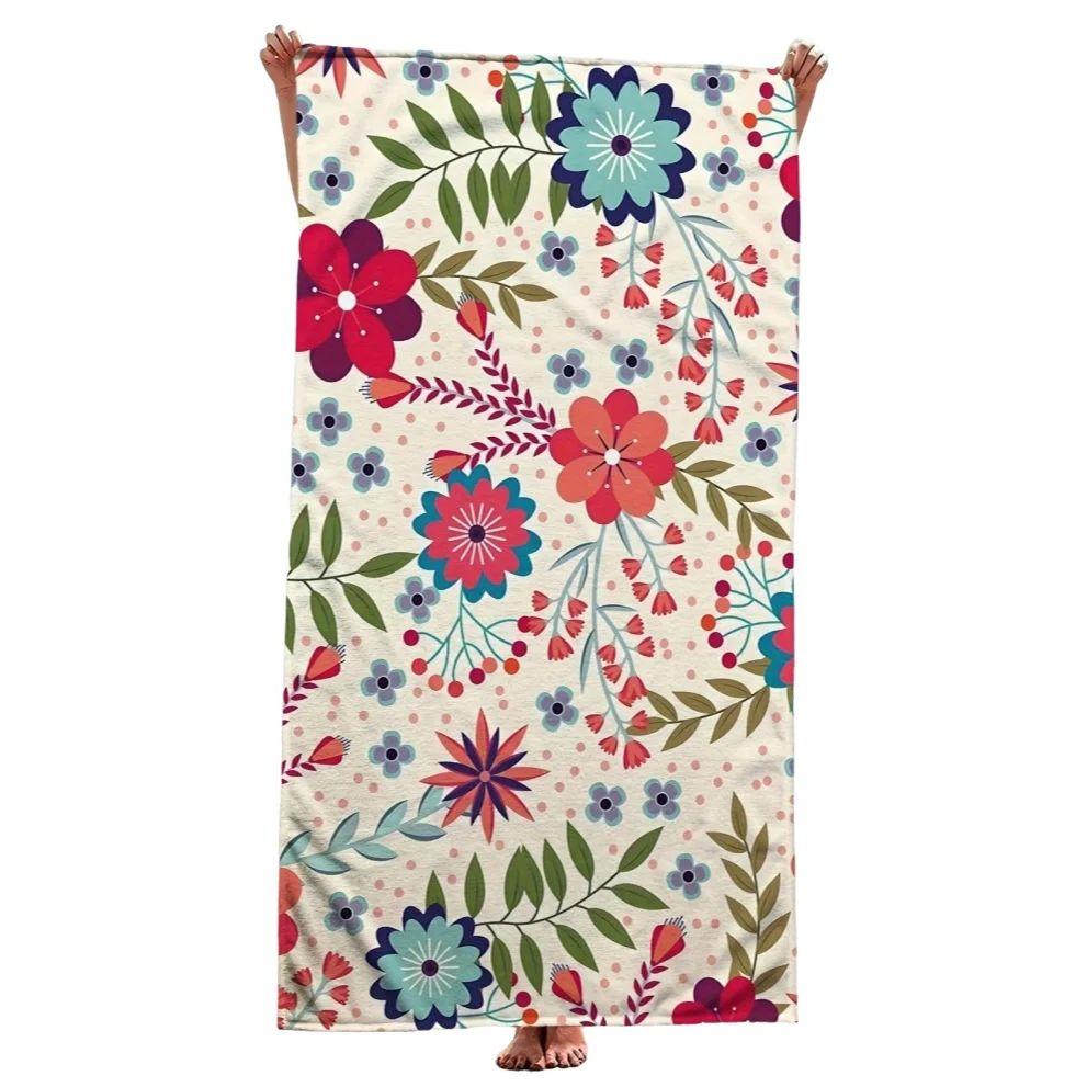 1 Stück Boho Blumen Strandtuch Polyester Schnelltrocknend Reisehandtuch Unisex Leicht Weich zum Schwimmen Camping Surfen Strand Essentiell