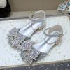 Children's High Heels Little Girls' Sandals Summer New Style Girls' Shoes Soft Sole Silver Performance Shoes Girls' Princess Shoes