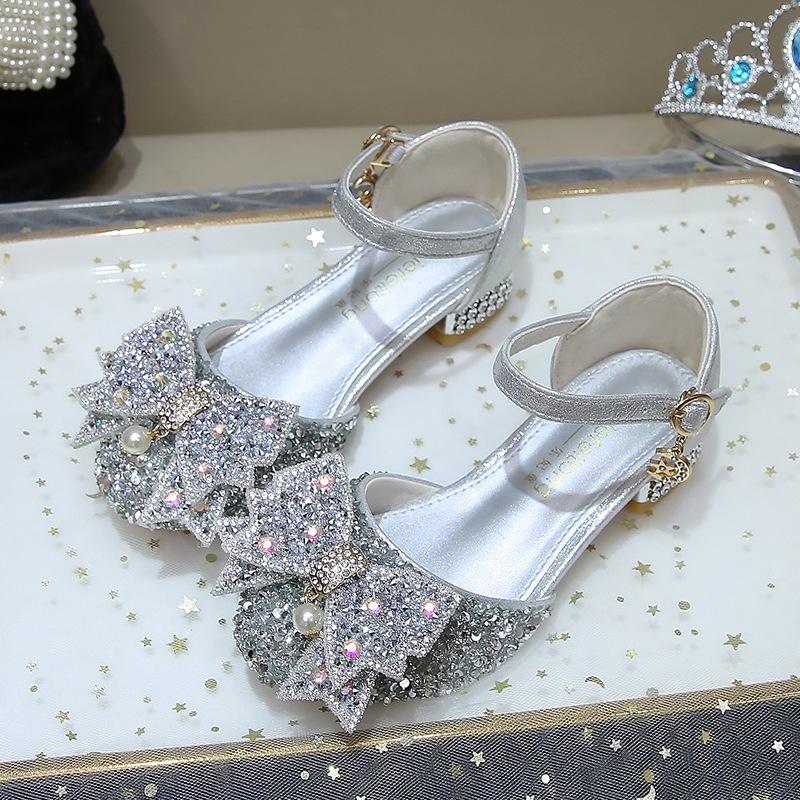 Children's High Heels Little Girls' Sandals Summer New Style Girls' Shoes Soft Sole silver Performance Shoes Girls' Princess Shoes
