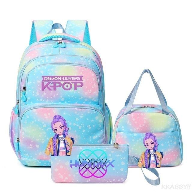 Three-Piece Kpop Demon Hunter Girl Color School Bag Lunch Bag Pencil Case Set Gift Box