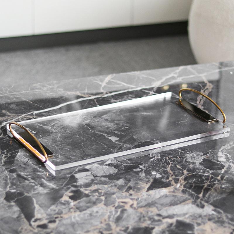 Acrylic Storage Tray with Handle Minimalist Cutlery Food Trays Perfume Rectangular Plate Home Kitchen Storage Organization Decor