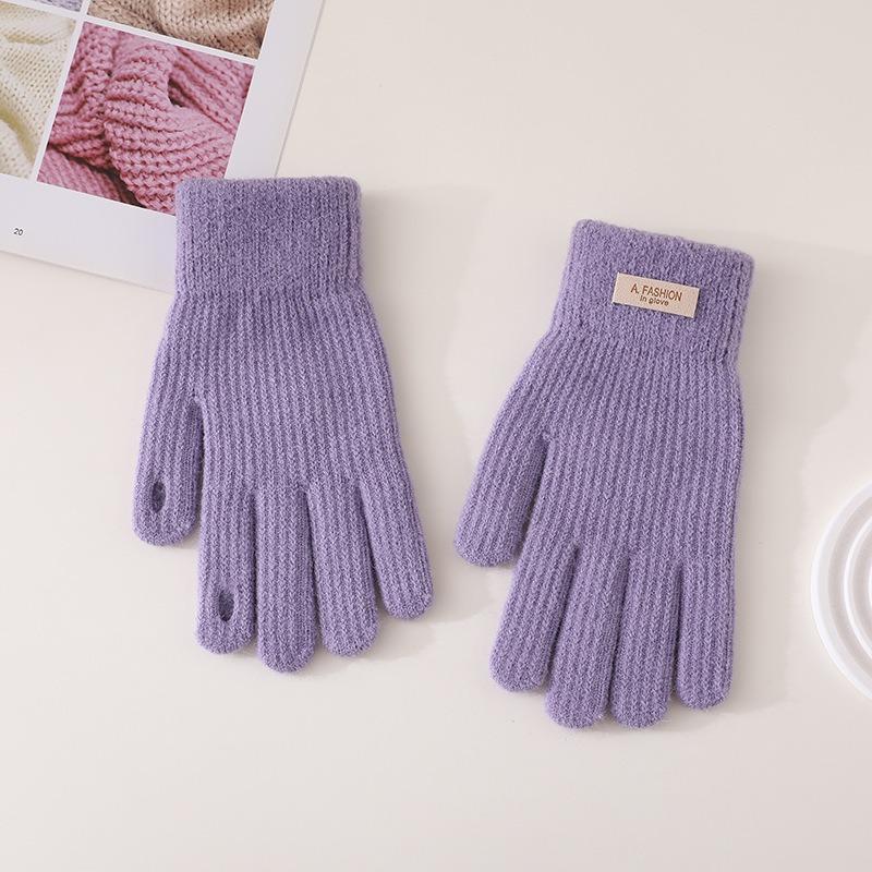 Women's Candy Color Knitted Gloves Winter Warm Fleece Thickened Finger Riding Gloves Women's Gloves