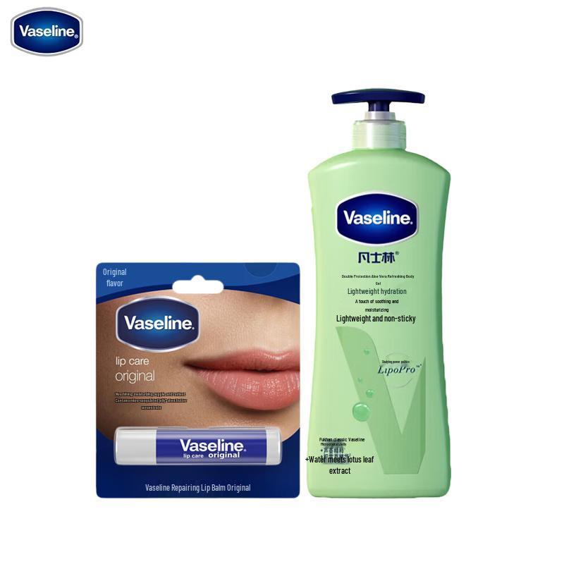 Vaseline Aloe Fresh Body Gel & Original Lip Balm Set